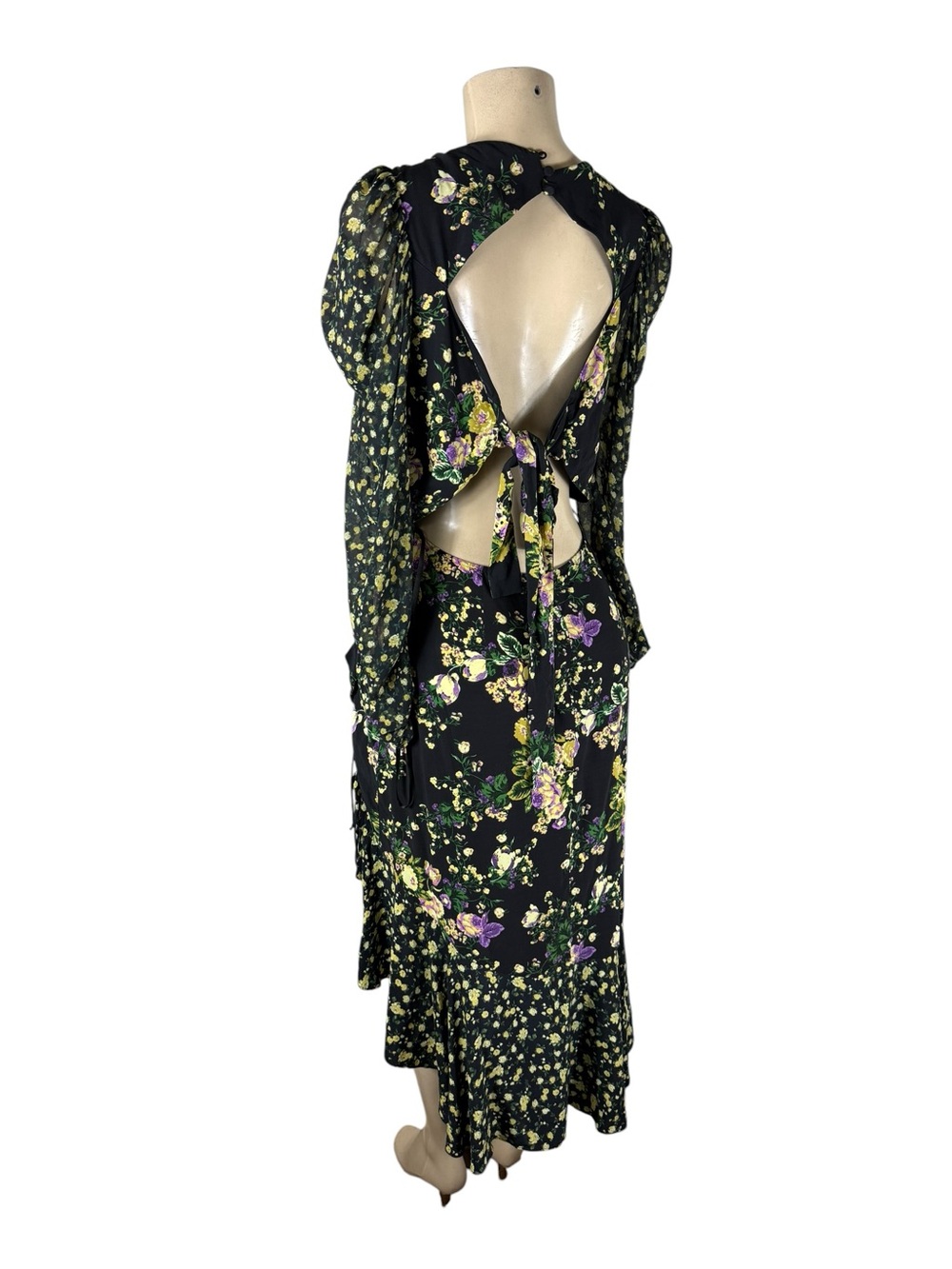 FOR LOVE AND LEMONS Ross Black Floral Asymmetrical Midi Dress - Picture 6 of 8